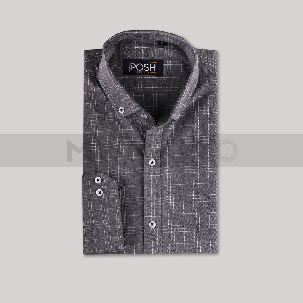 Grey Textured Check Cotton Shirt | Montivo Pakistan