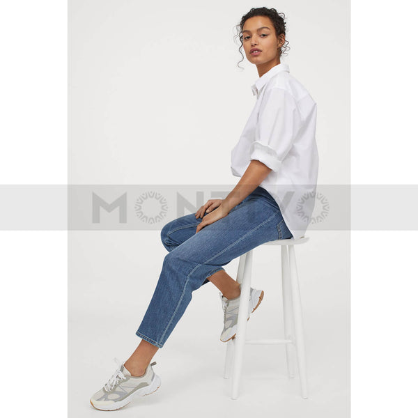 HM Mid Blue Mom Straight Jeans | Montivo Pakistan