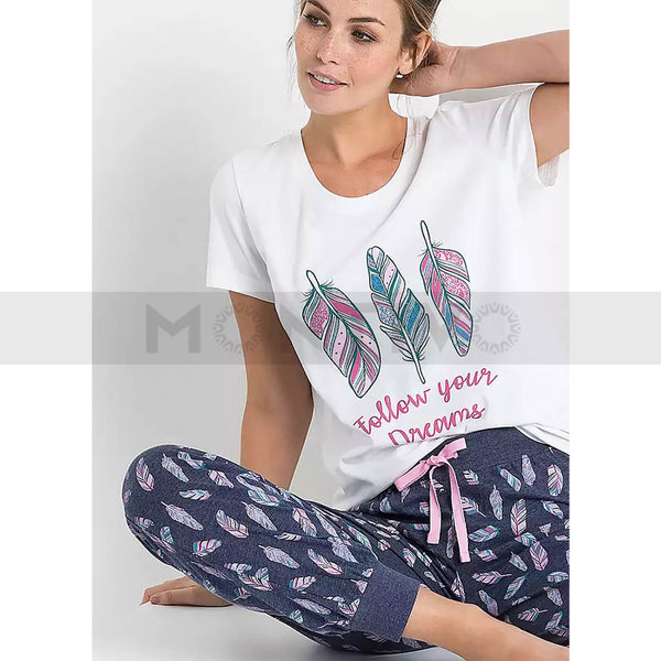 Feather Print Nightwear Suit | Montivo Pakistan