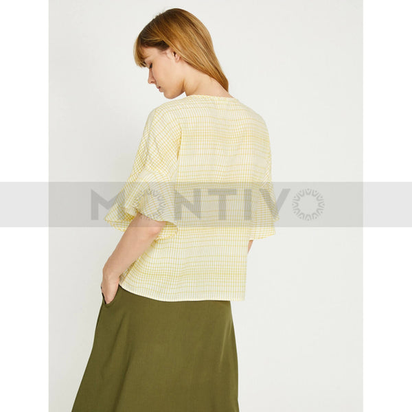 Yellow Lines V Neck Top | Montivo Pakistan