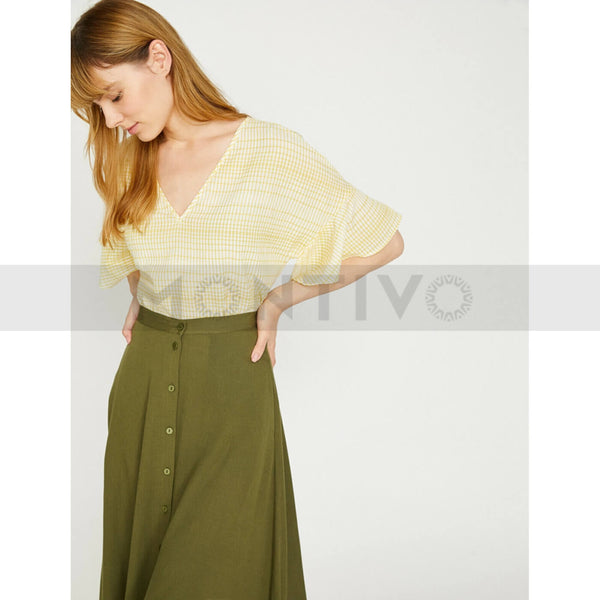 Yellow Lines V Neck Top | Montivo Pakistan