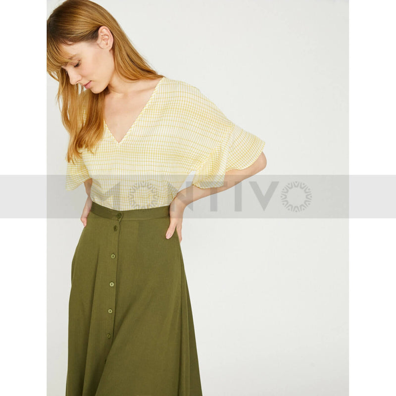 Yellow Lines V Neck Top | Montivo Pakistan
