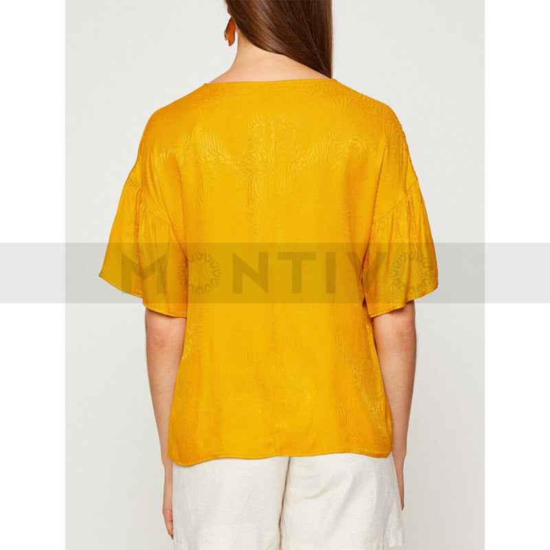 Yellow Crew Neck Patterned Top | Montivo Pakistan