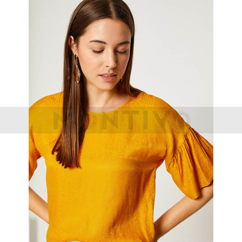 Yellow Crew Neck Patterned Top | Montivo Pakistan