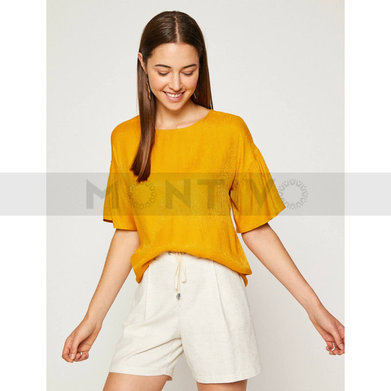Yellow Crew Neck Patterned Top | Montivo Pakistan