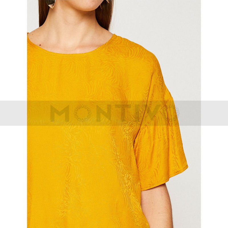 Yellow Crew Neck Patterned Top | Montivo Pakistan