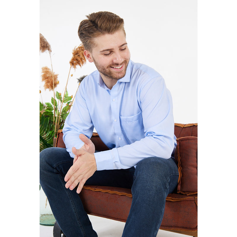 Light Blue Oxford Textured Slim Fit Shirt | Montivo Pakistan