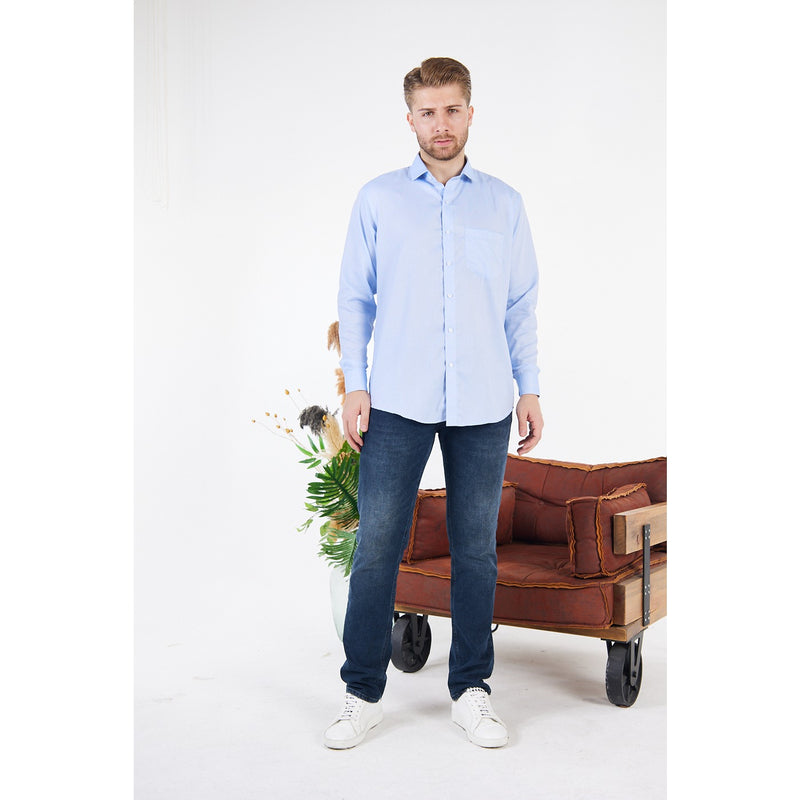 Light Blue Oxford Textured Slim Fit Shirt | Montivo Pakistan