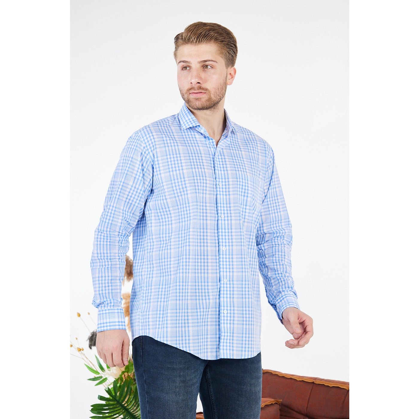 Micro-Check Light Blue Slim Fit Shirt | Montivo Pakistan