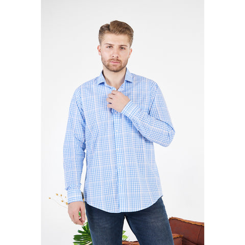 Micro-Check Light Blue Slim Fit Shirt | Montivo Pakistan