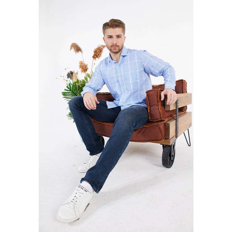 Micro-Check Light Blue Slim Fit Shirt | Montivo Pakistan
