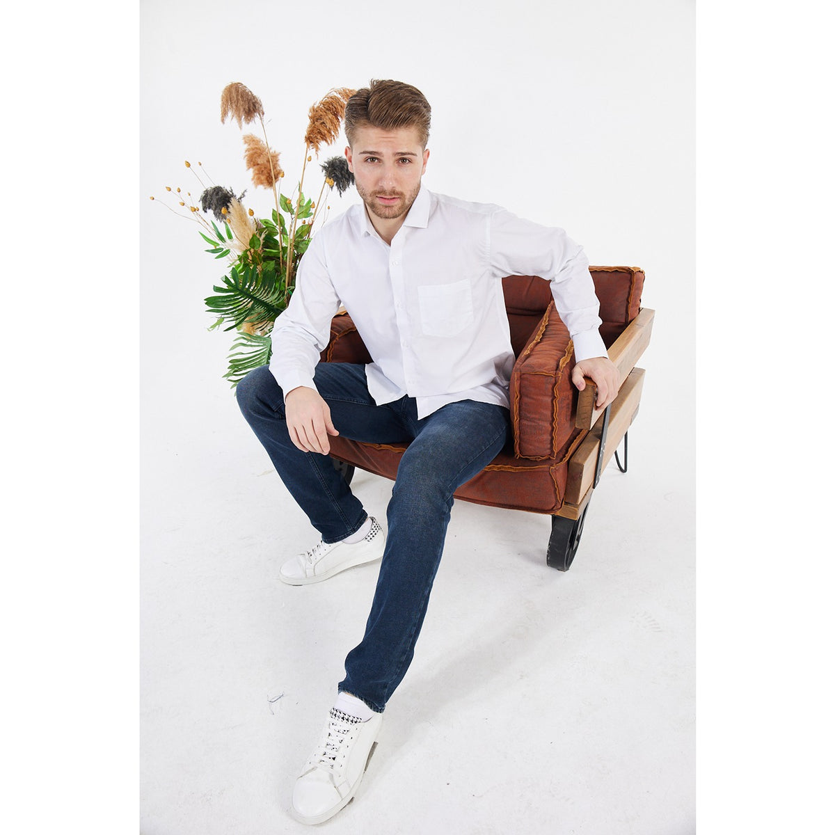 White Microcheck Slim Fit Shirt | Montivo Pakistan