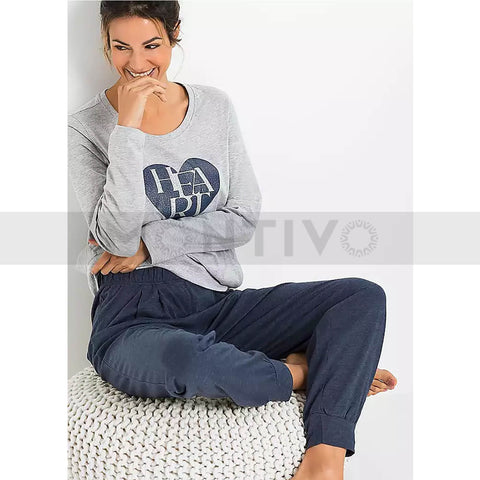Grey Heart Print Pyjama Suit | Montivo Pakistan