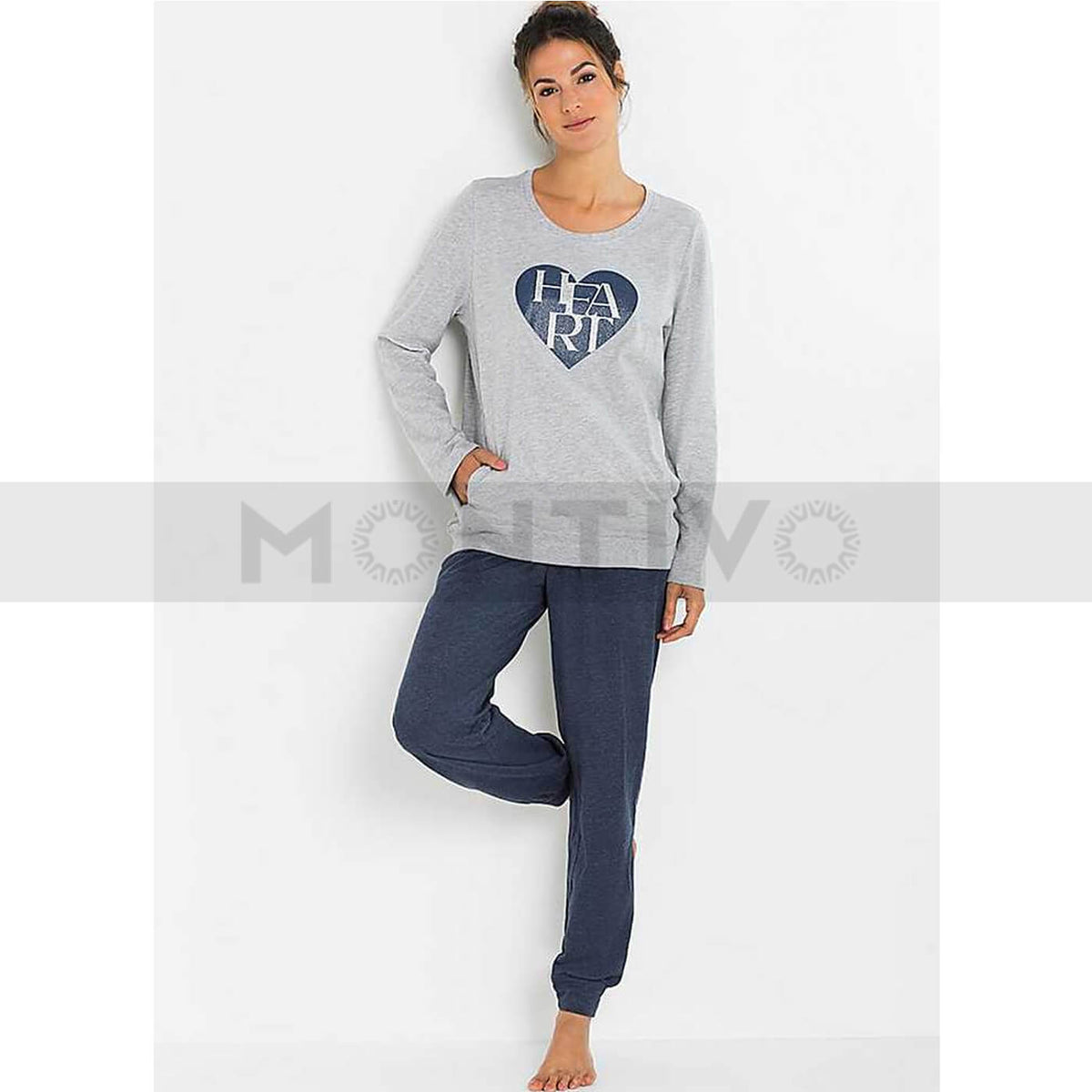 Grey Heart Print Pyjama Suit | Montivo Pakistan