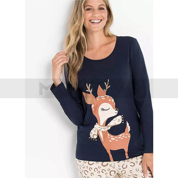Blue Deer Print Pyjamas Suit | Montivo Pakistan