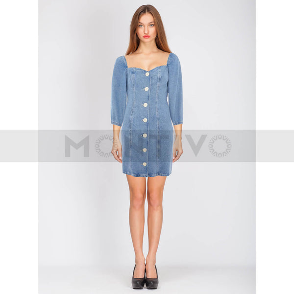 DC Puffed Sleeve Denim Dress | Montivo Pakistan