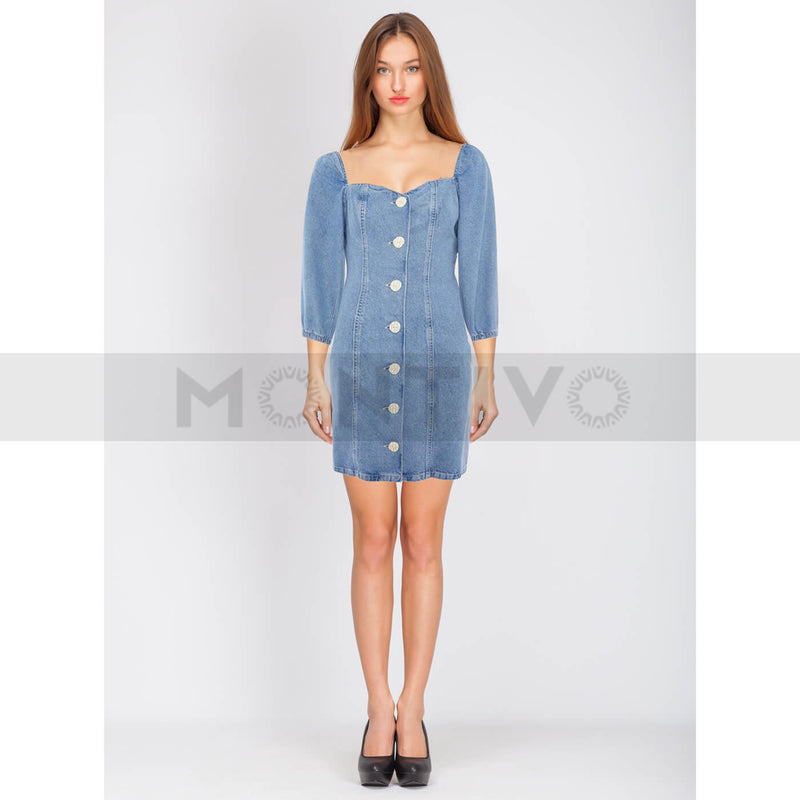 DC Puffed Sleeve Denim Dress | Montivo Pakistan
