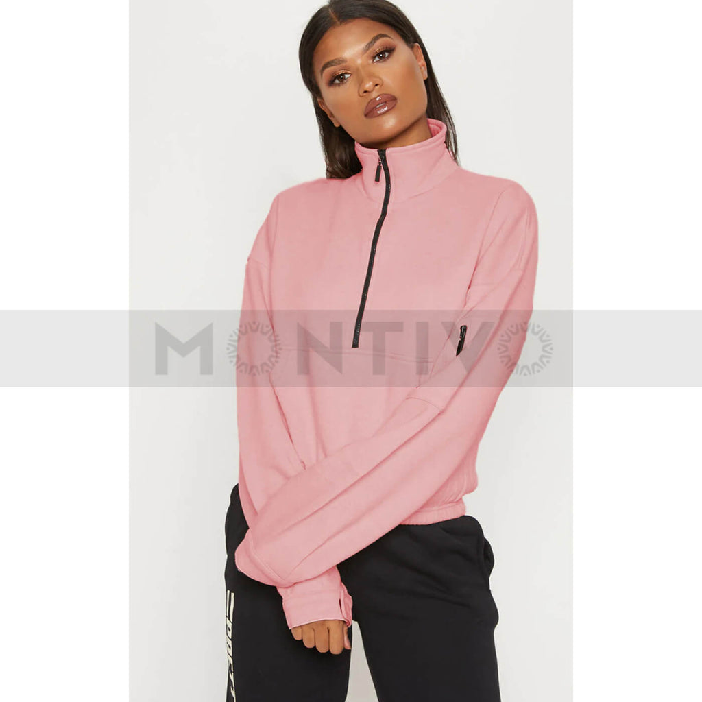 PTL Dusty Pink Oversized Zip Front Sweatshirt | Montivo Pakistan