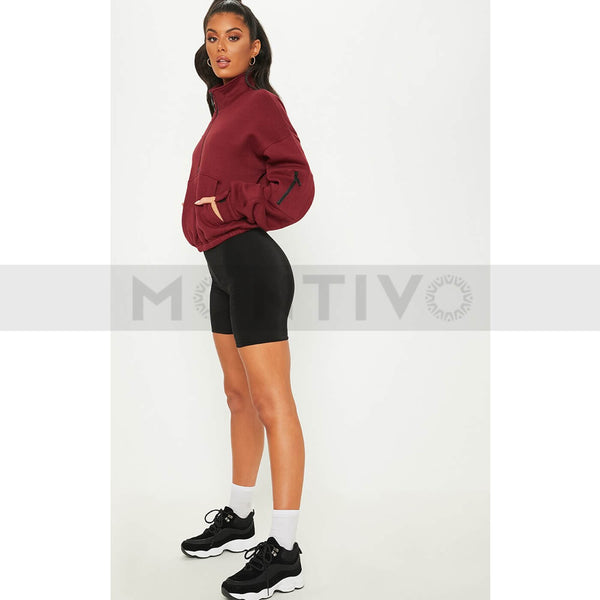 PTL Burgundy Oversized Zip Front Sweatshirt | Montivo Pakistan