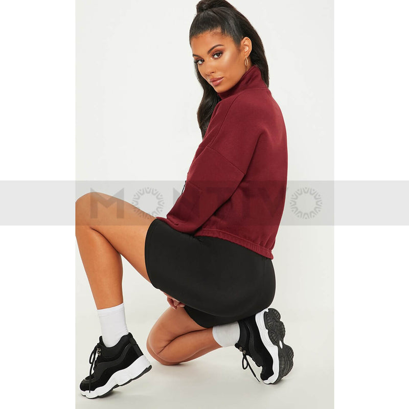 PTL Burgundy Oversized Zip Front Sweatshirt | Montivo Pakistan