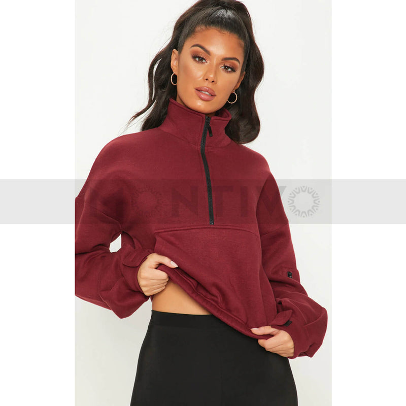 PTL Burgundy Oversized Zip Front Sweatshirt | Montivo Pakistan