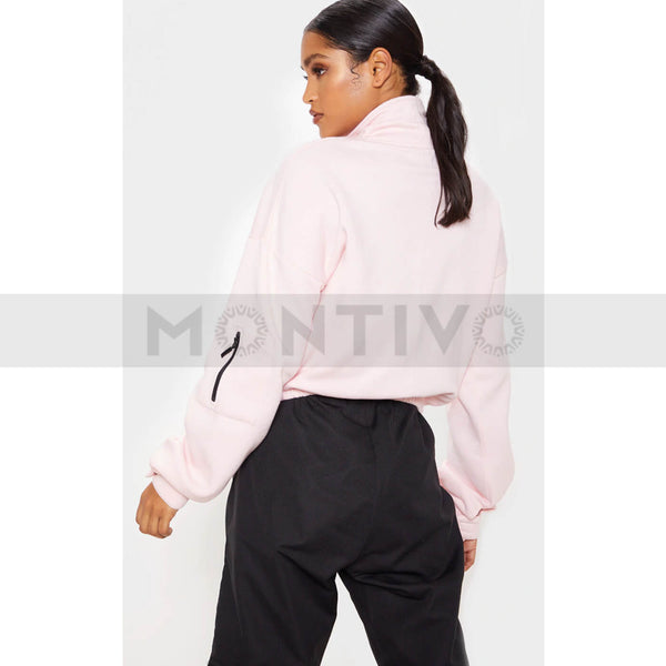 PTL Baby Pink Oversized Zip Front Sweatshirt | Montivo Pakistan