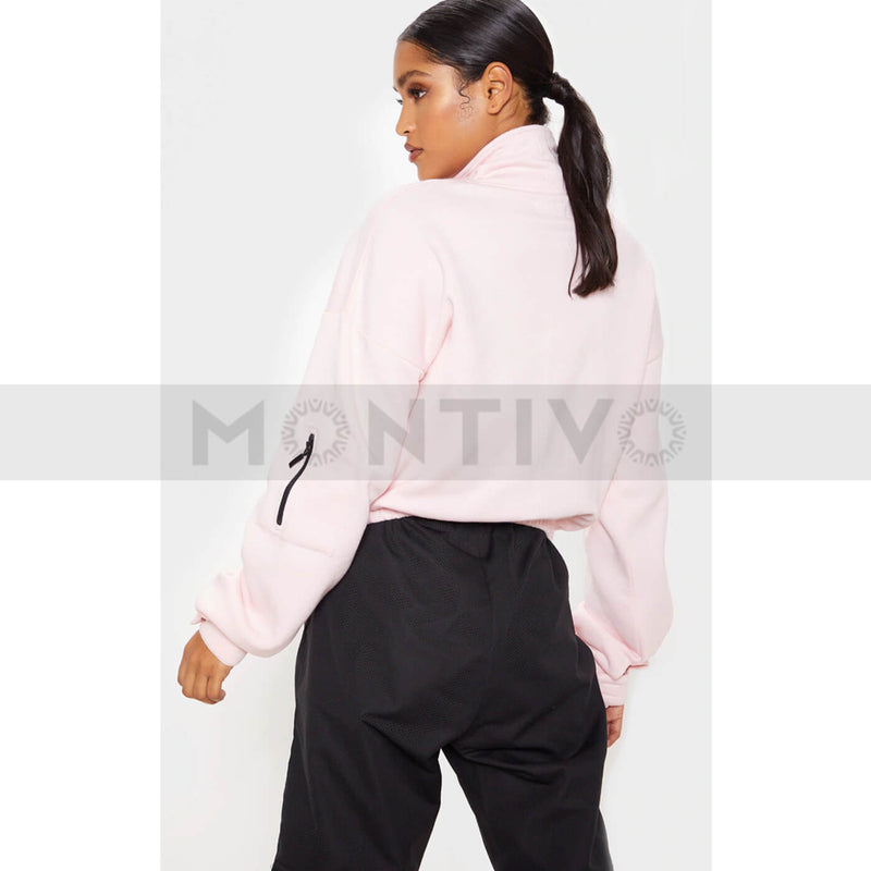 PTL Baby Pink Oversized Zip Front Sweatshirt | Montivo Pakistan
