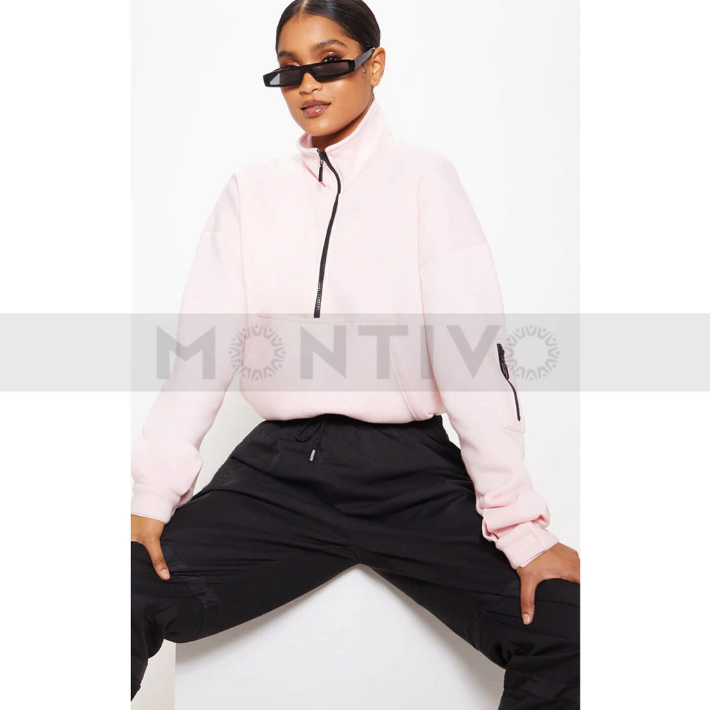 PTL Baby Pink Oversized Zip Front Sweatshirt | Montivo Pakistan
