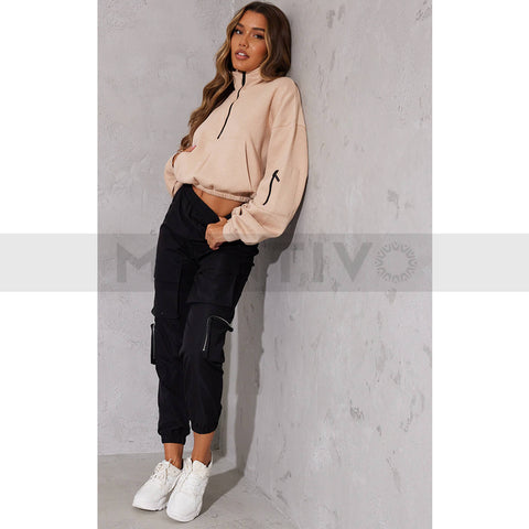 PTL Sand Oversized Zip Front Sweatshirt | Montivo Pakistan