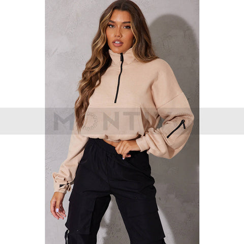 PTL Sand Oversized Zip Front Sweatshirt | Montivo Pakistan