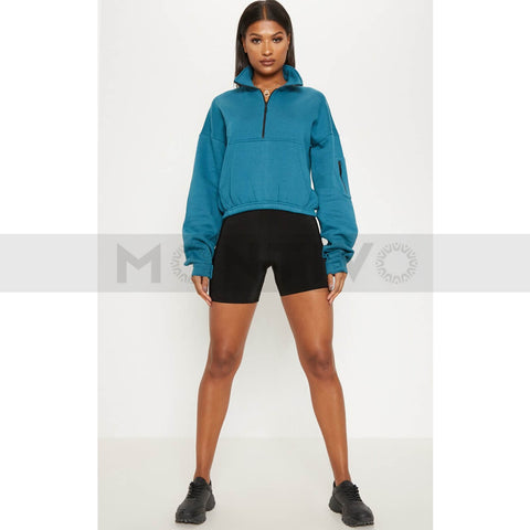 PTL Teal Oversized Zip Front Sweatshirt | Montivo Pakistan