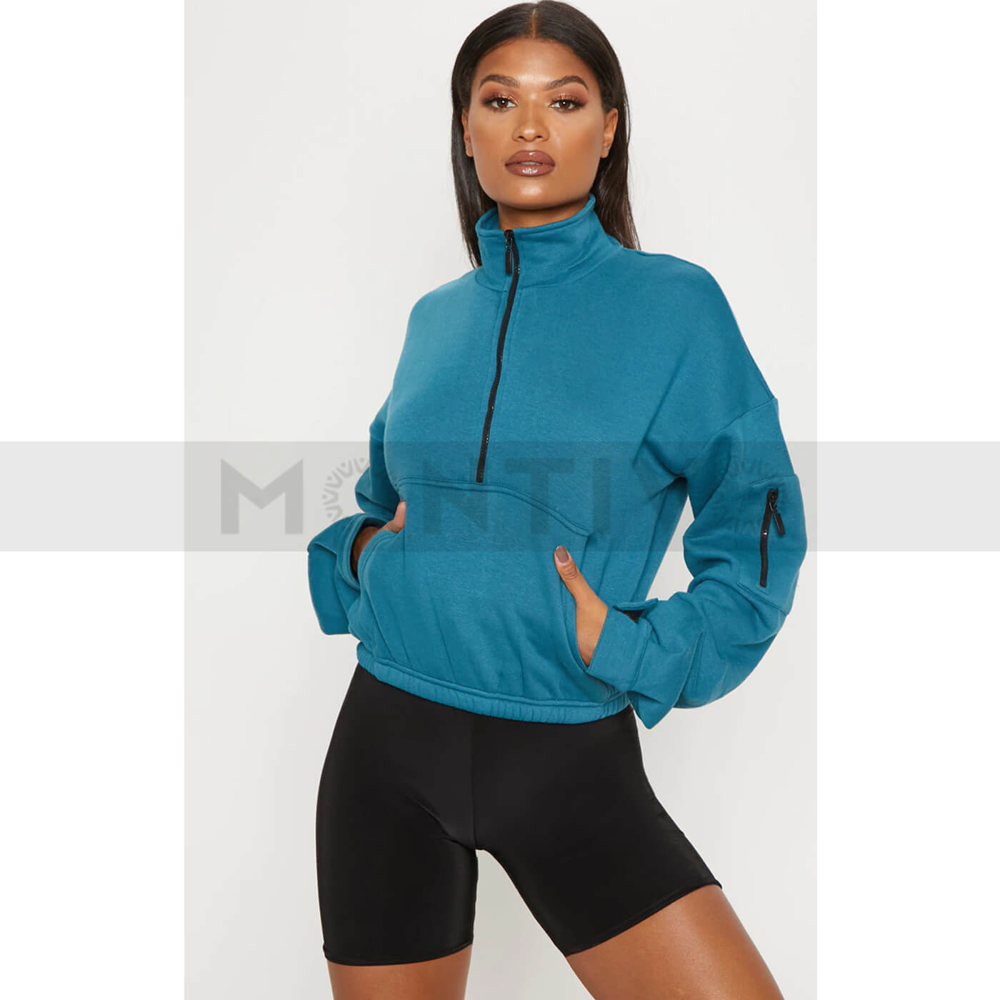 PTL Teal Oversized Zip Front Sweatshirt | Montivo Pakistan