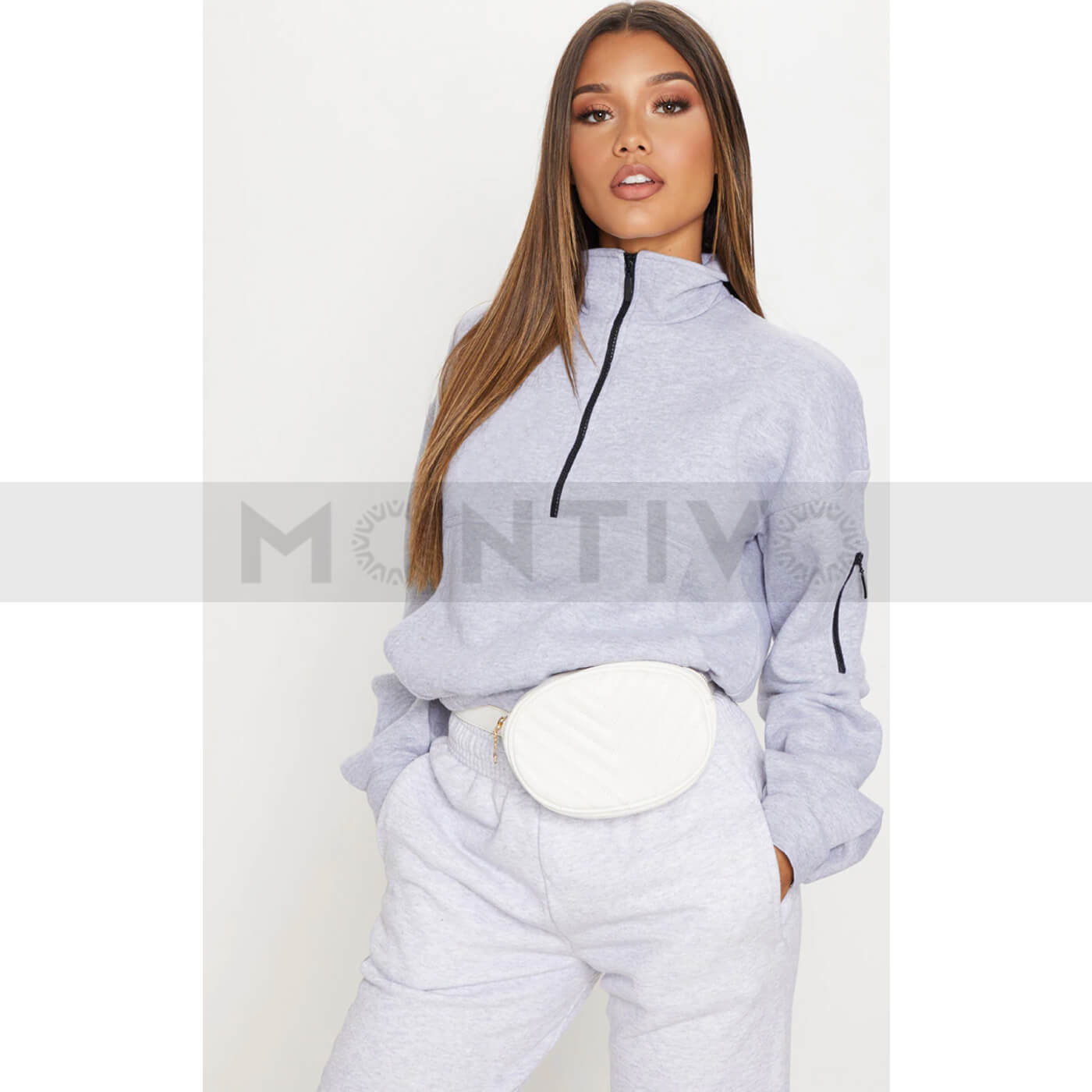PTL Ash Grey Oversized Zip Sweatshirt | Montivo Pakistan
