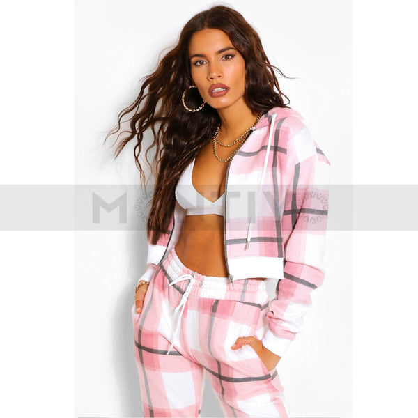 Pink Check Crop Zipper | Montivo Pakistan
