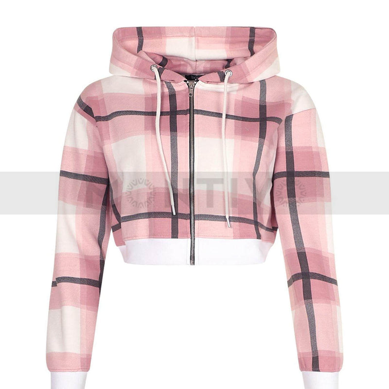 Pink Check Crop Zipper | Montivo Pakistan