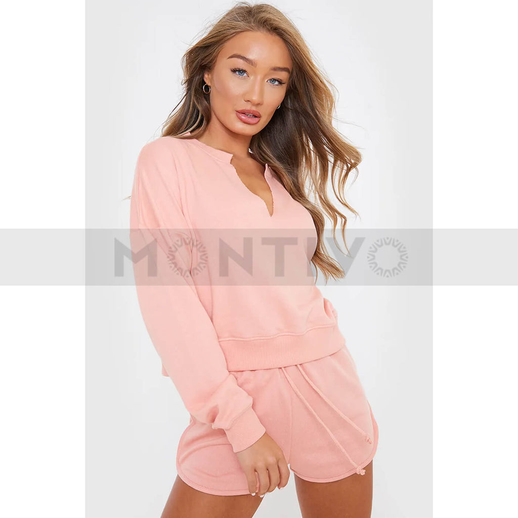 Pink Slash Neck Cropped Sweatshirt | Montivo Pakistan