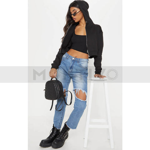 PTL Black Crop Zip Hoodie | Montivo Pakistan