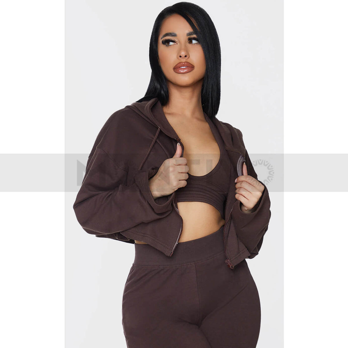 PTL Brown Crop Zip Hoodie | Montivo Pakistan