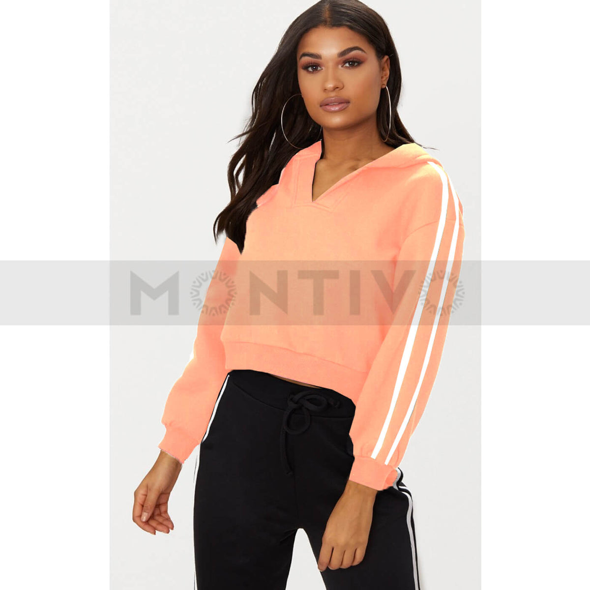 PTL Peach Sport Stripe Sweatshirt | Montivo Pakistan