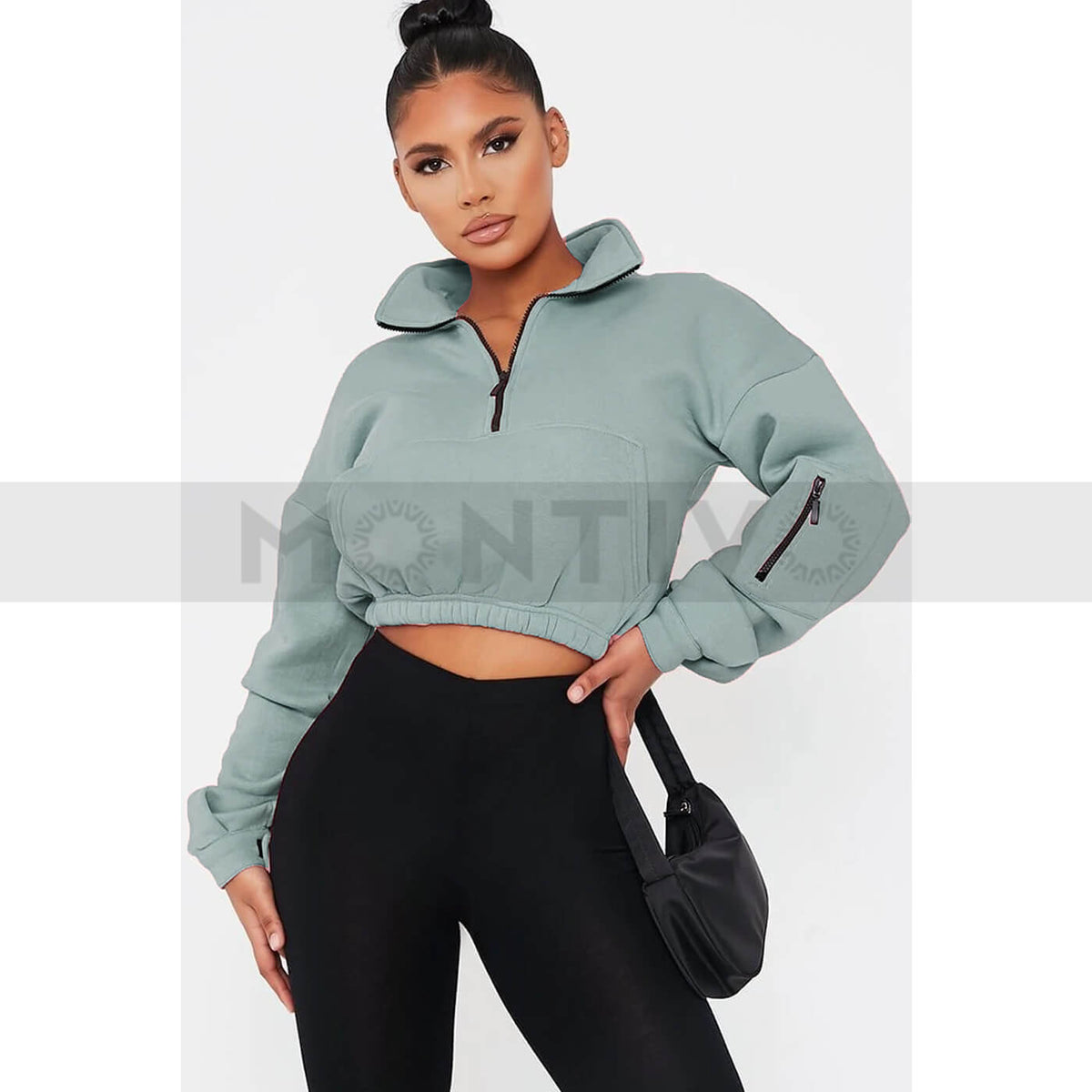 Mint Green Oversized Cropped Sweatshirt | Montivo Pakistan