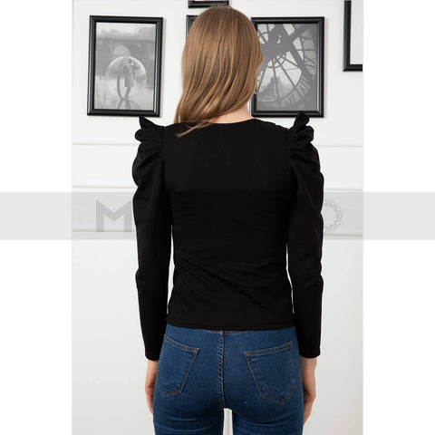 Padded Sleeves Black Top | Montivo Pakistan