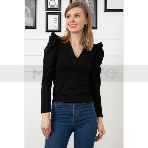 Padded Sleeves Black Top | Montivo Pakistan