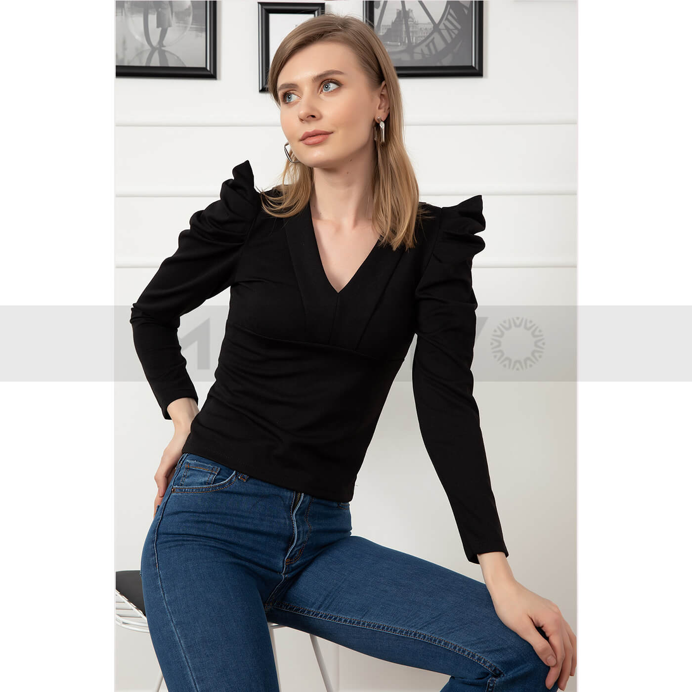 Padded Sleeves Black Top | Montivo Pakistan