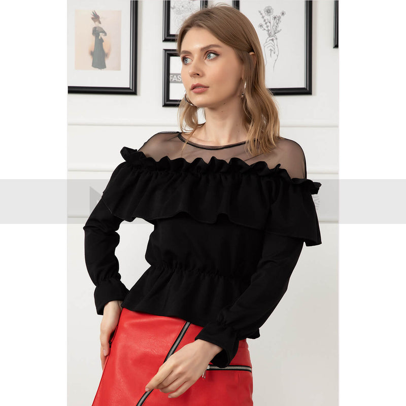 Black Ruffle Detailed Top | Montivo Pakistan