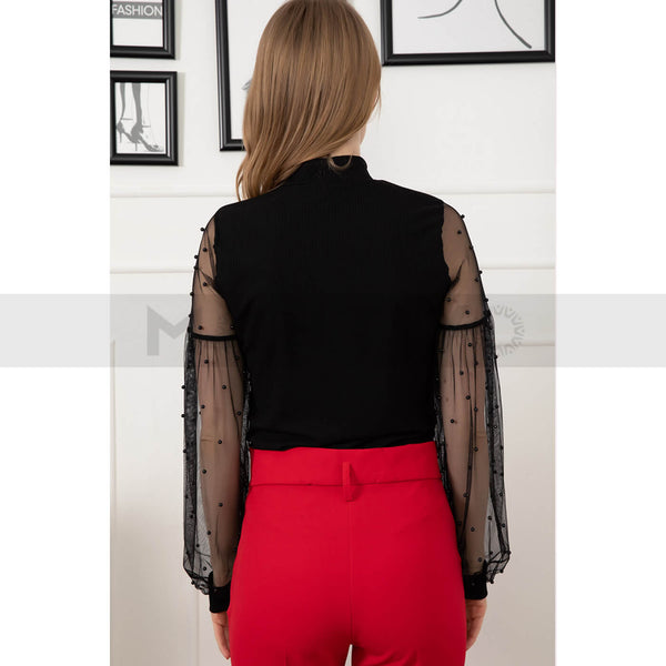 Sleeve Tulle Detailed Stone Blouse | Montivo Pakistan