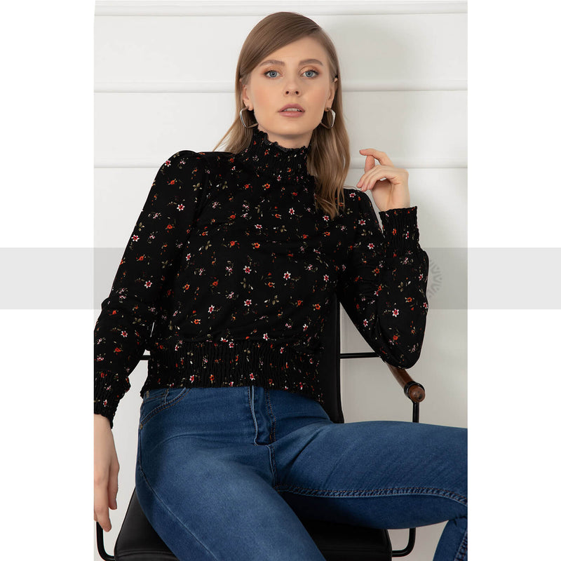 Floral Pattern Waist Elastic Blouse | Montivo Pakistan