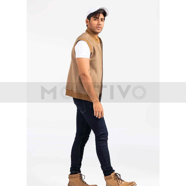 Beige Mock Neck Zipper Jacket | Montivo Pakistan
