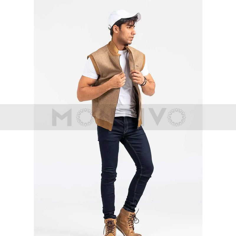 Beige Mock Neck Zipper Jacket | Montivo Pakistan