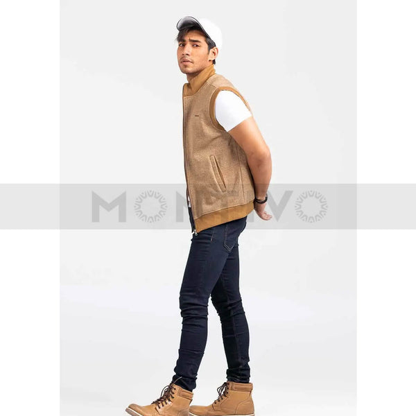 Beige Mock Neck Zipper Jacket | Montivo Pakistan