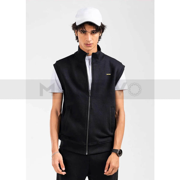 Black Mock Neck Zipper Jacket | Montivo Pakistan